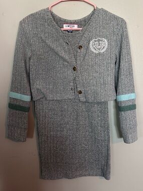 5 for $20! Limited too Ribbed Knit Kids Dress in Gray with Mint Stripes